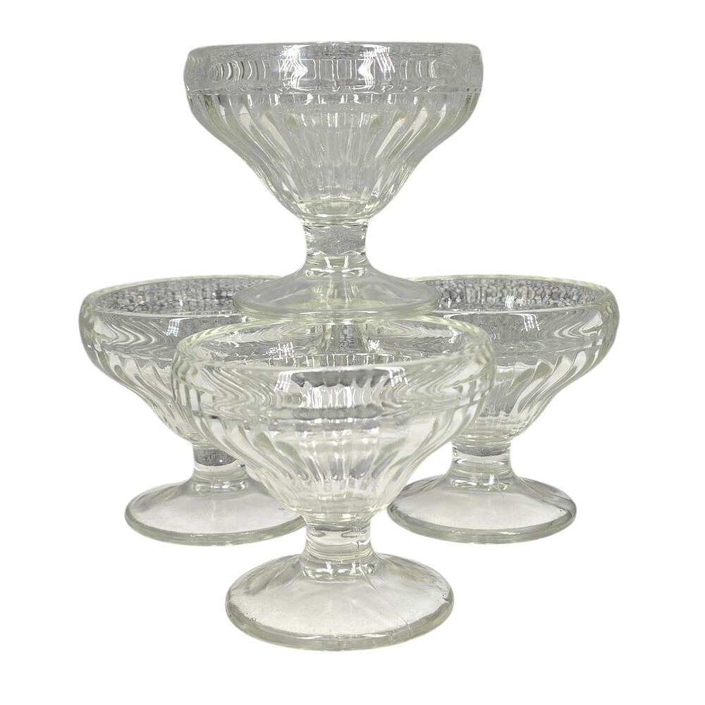 VINTAGE MINI PEDESTAL DESSERT DISHES – SET OF 4 – 3" TALL – FLUTED GLASS